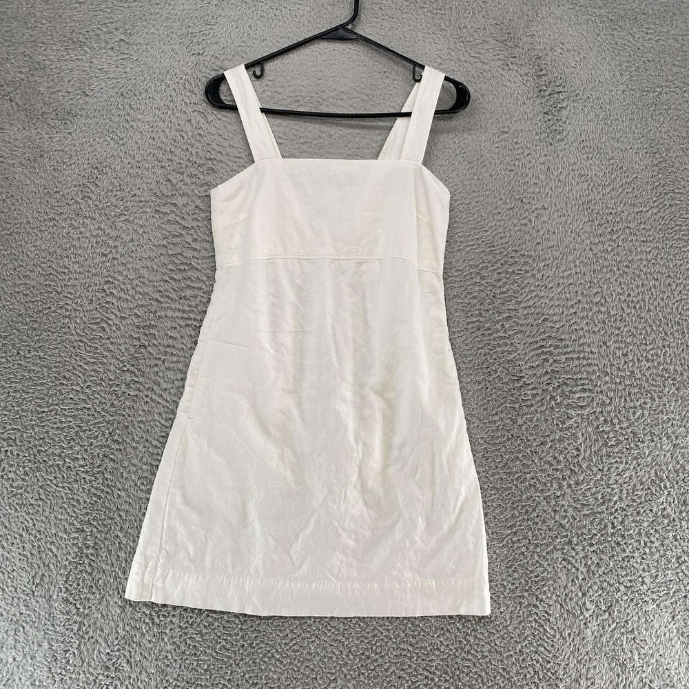 Uniqlo Linen Sundress Womens XS White Square Neck Smocked‎ Minimalist Capsule